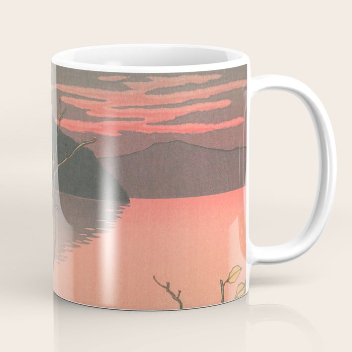 Sunset At Lake Towada, Nenokuchi - Vintage Japanese Woodblock Print Art By Hasui Kawase, 1930's. Coffee Mug Gallery Image 1