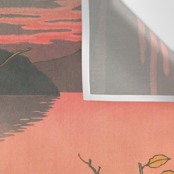 Sunset At Lake Towada, Nenokuchi - Vintage Japanese Woodblock Print Art By Hasui Kawase, 1930's. Wall Tapestry Gallery Image 3