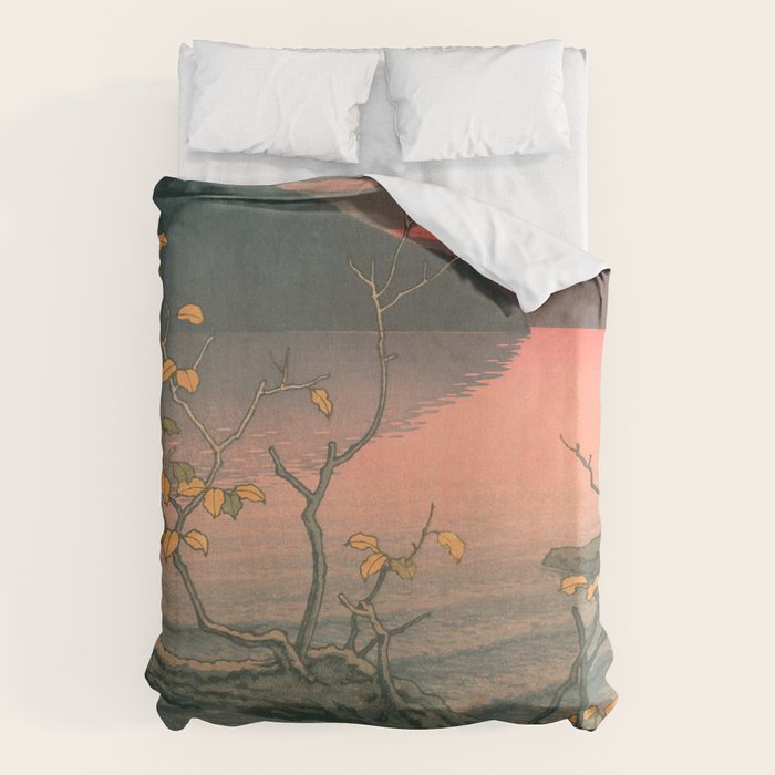 Sunset At Lake Towada, Nenokuchi - Vintage Japanese Woodblock Print Art By Hasui Kawase, 1930's. Duvet Cover Gallery Image 6