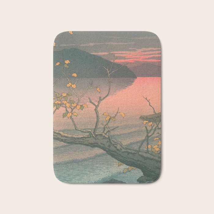 Sunset At Lake Towada, Nenokuchi - Vintage Japanese Woodblock Print Art By Hasui Kawase, 1930's. Bath Mat Gallery Image 1