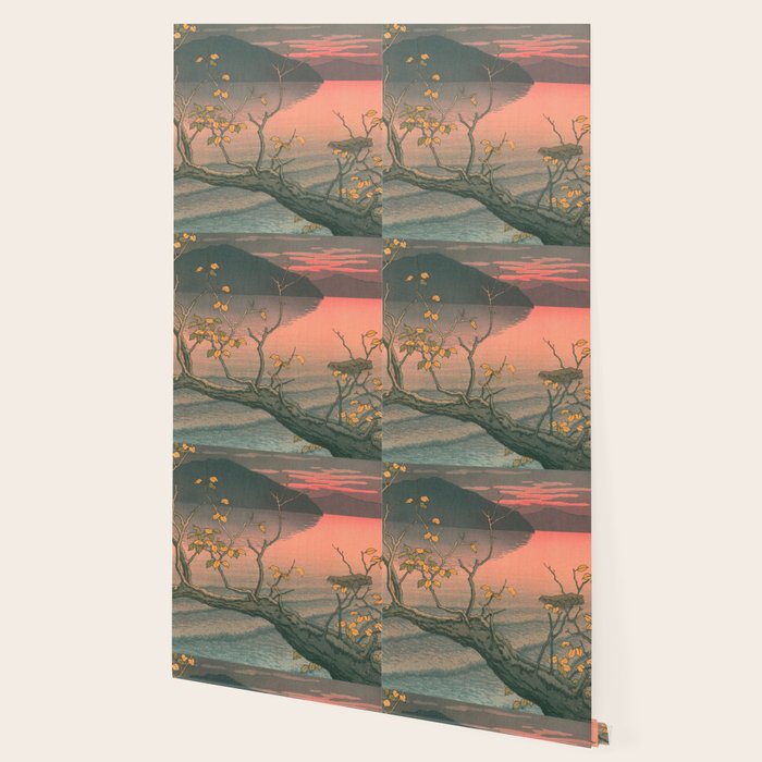 Sunset At Lake Towada, Nenokuchi - Vintage Japanese Woodblock Print Art By Hasui Kawase, 1930's. Wallpaper Gallery Image 2