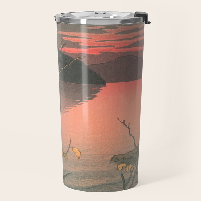 Sunset At Lake Towada, Nenokuchi - Vintage Japanese Woodblock Print Art By Hasui Kawase, 1930's. Travel Mug Gallery Image 2