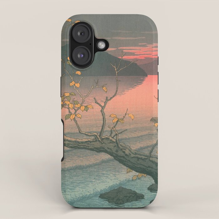 Sunset At Lake Towada, Nenokuchi - Vintage Japanese Woodblock Print Art By Hasui Kawase, 1930's. iPhone Case Gallery Image 1