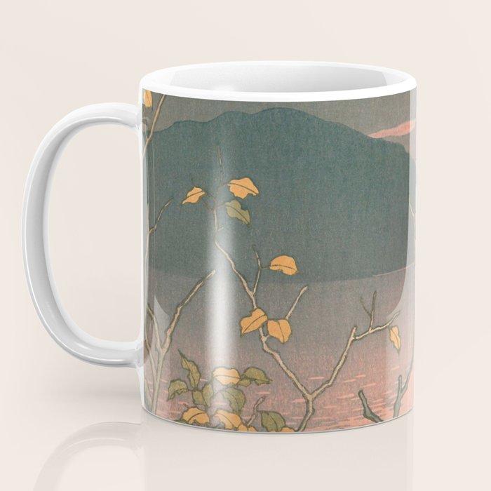 Sunset At Lake Towada, Nenokuchi - Vintage Japanese Woodblock Print Art By Hasui Kawase, 1930's. Coffee Mug Gallery Image 3