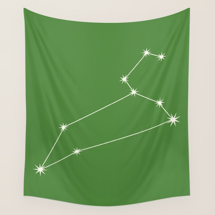 Leo Zodiac Star Constellation Line Art Kelly Green Wall Tapestry Gallery Image 4