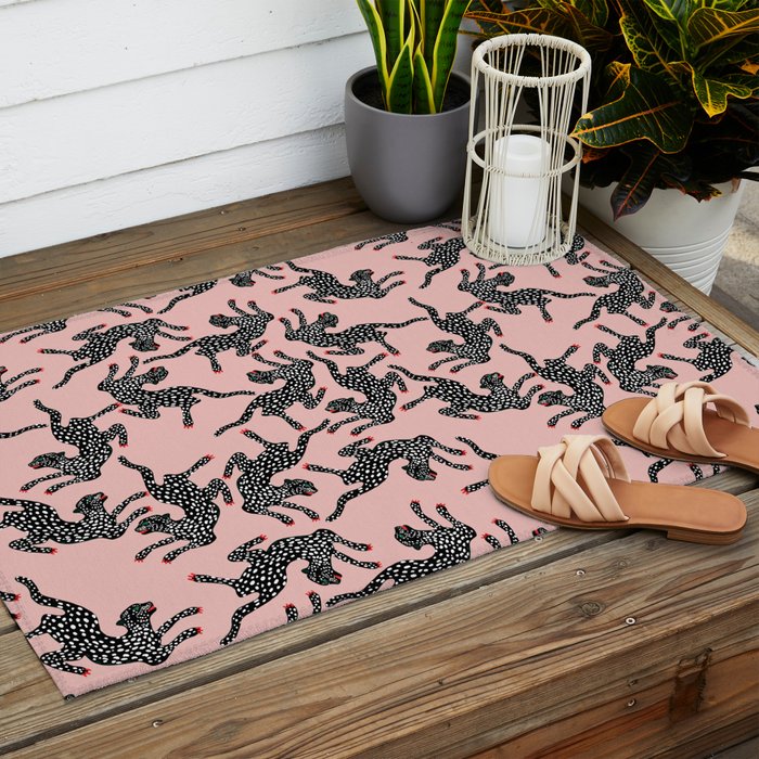 Black cheetah dance Outdoor Rug Gallery Image 2