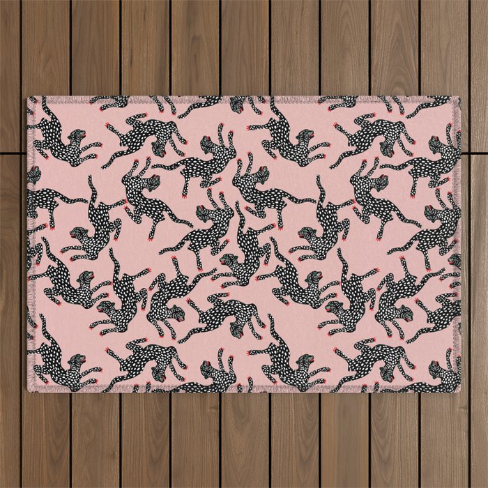 Black cheetah dance Outdoor Rug Gallery Image 1