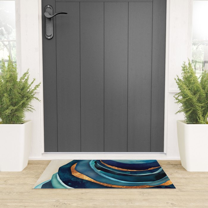Abstract Blue with Gold Welcome Mat Gallery Image 3