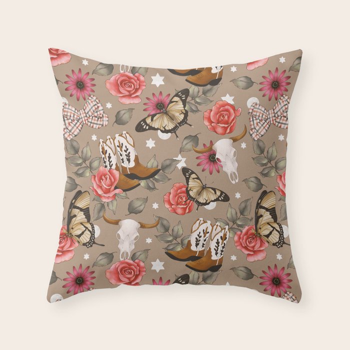 Cowboy Spirit Blooms Throw Pillow Gallery Image 1