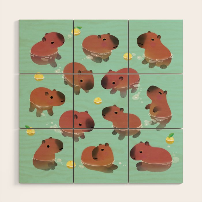 Capybath time Wood Wall Art Gallery Image 1