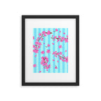 Blue Retro Stripes Sakura Floral Framed Art Print Gallery Image 6