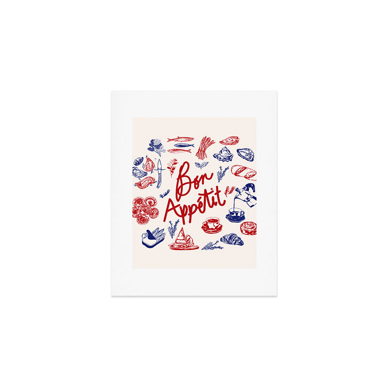 Bon Appetit Seafood and French Bread Handdrawn Gourmet Food Illustration Art Print Gallery Image 1