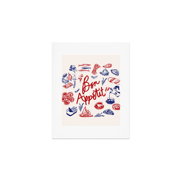 Bon Appetit Seafood and French Bread Handdrawn Gourmet Food Illustration Art Print Gallery Image 1
