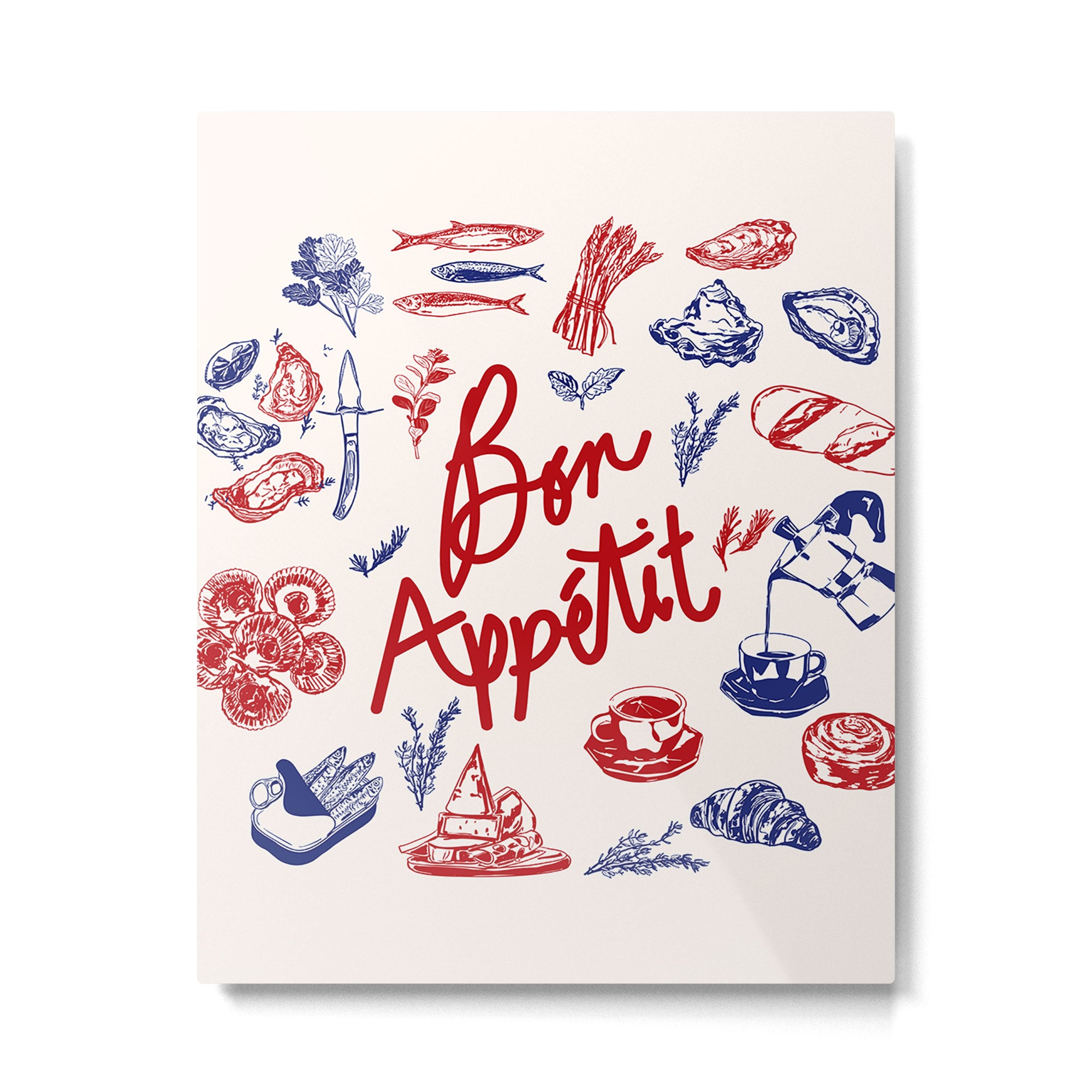 Bon Appetit Seafood and French Bread Handdrawn Gourmet Food Illustration Metal Print Gallery Image 6
