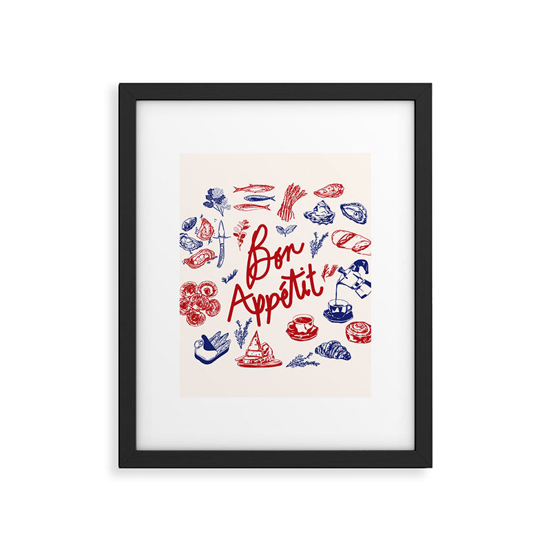 Bon Appetit Seafood and French Bread Handdrawn Gourmet Food Illustration Framed Art Print Gallery Image 6