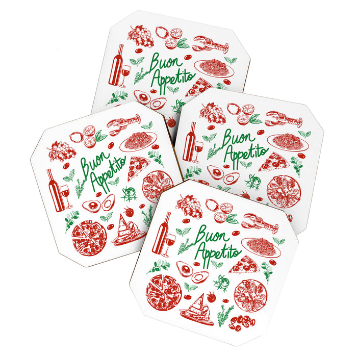 Buon Appetito Italian Food Doodles Illustration Coaster Gallery Image 1