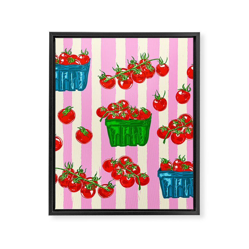 Cherry Tomatoes Euro Summer Aesthetic Stripes Illustration Framed Canvas Print Gallery Image 8