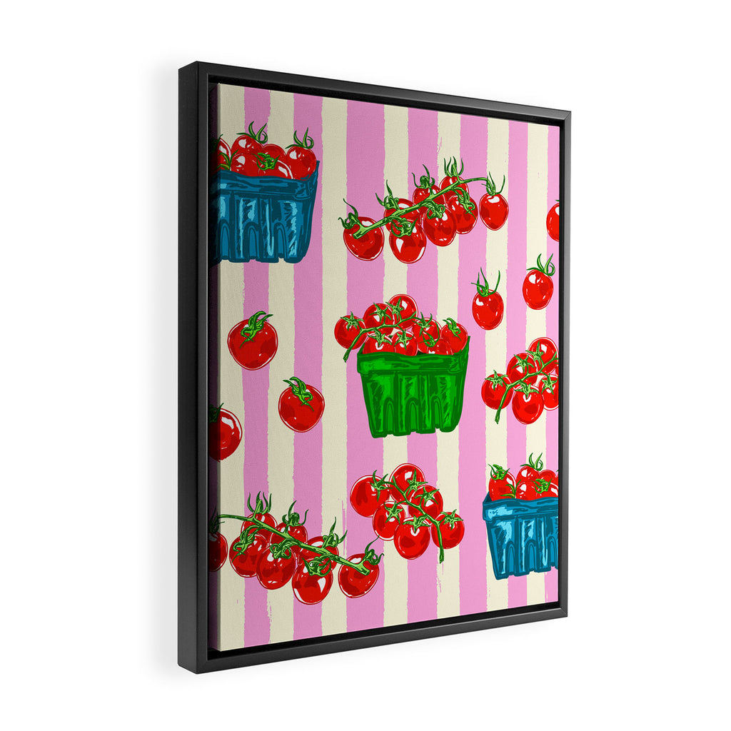 Cherry Tomatoes Euro Summer Aesthetic Stripes Illustration Framed Canvas Print Gallery Image 2