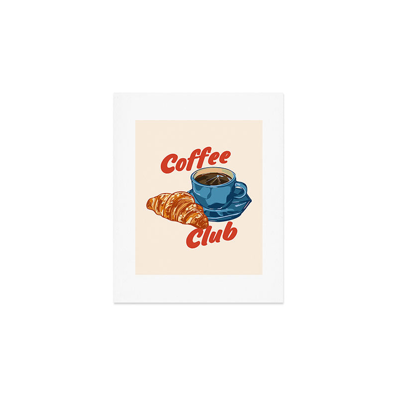Coffee Club - Croissant and Espresso Illustration Art Print Gallery Image 1