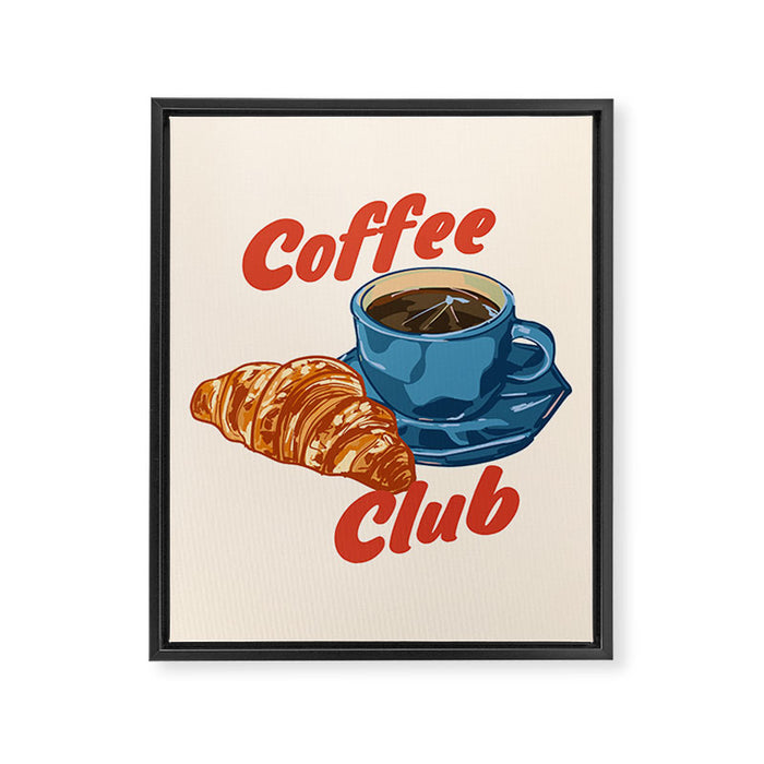 Coffee Club - Croissant and Espresso Illustration Framed Canvas Print Gallery Image 1