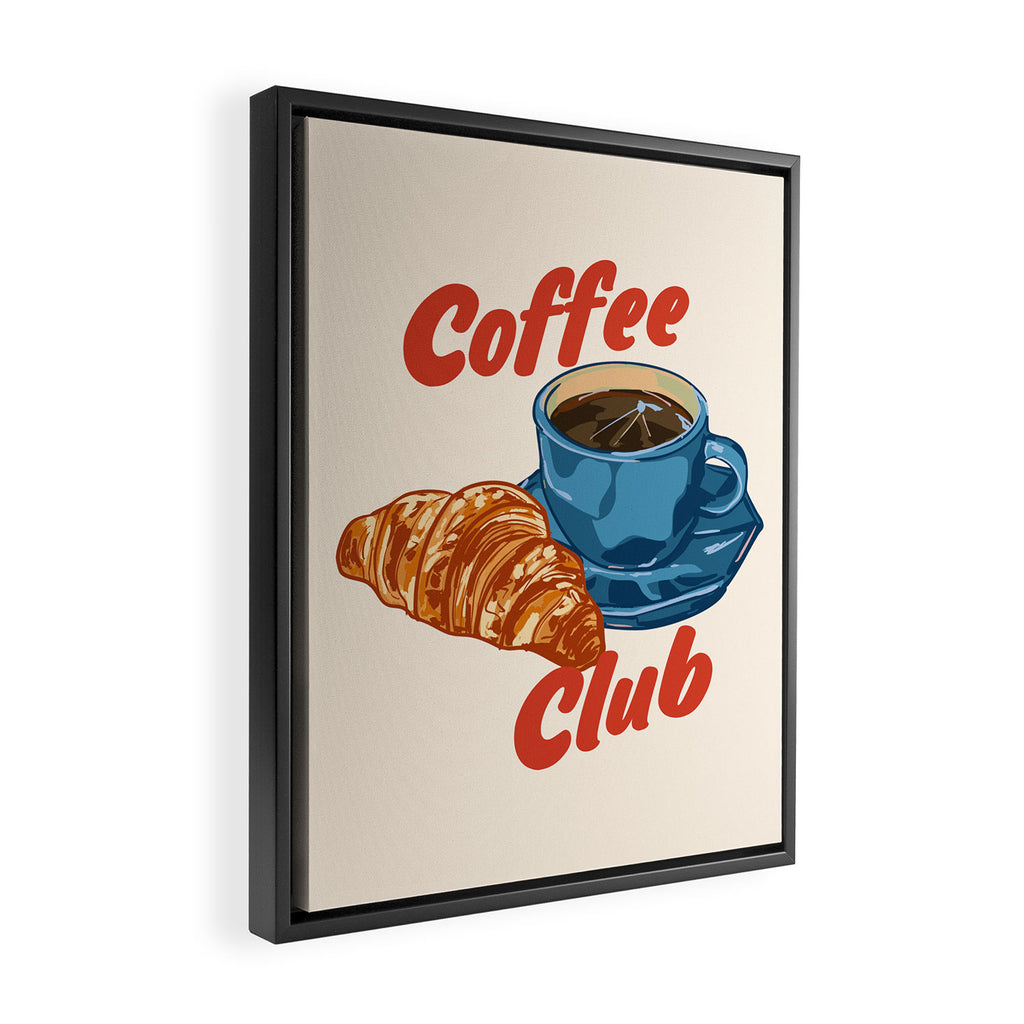 Coffee Club - Croissant and Espresso Illustration Framed Canvas Print Gallery Image 2