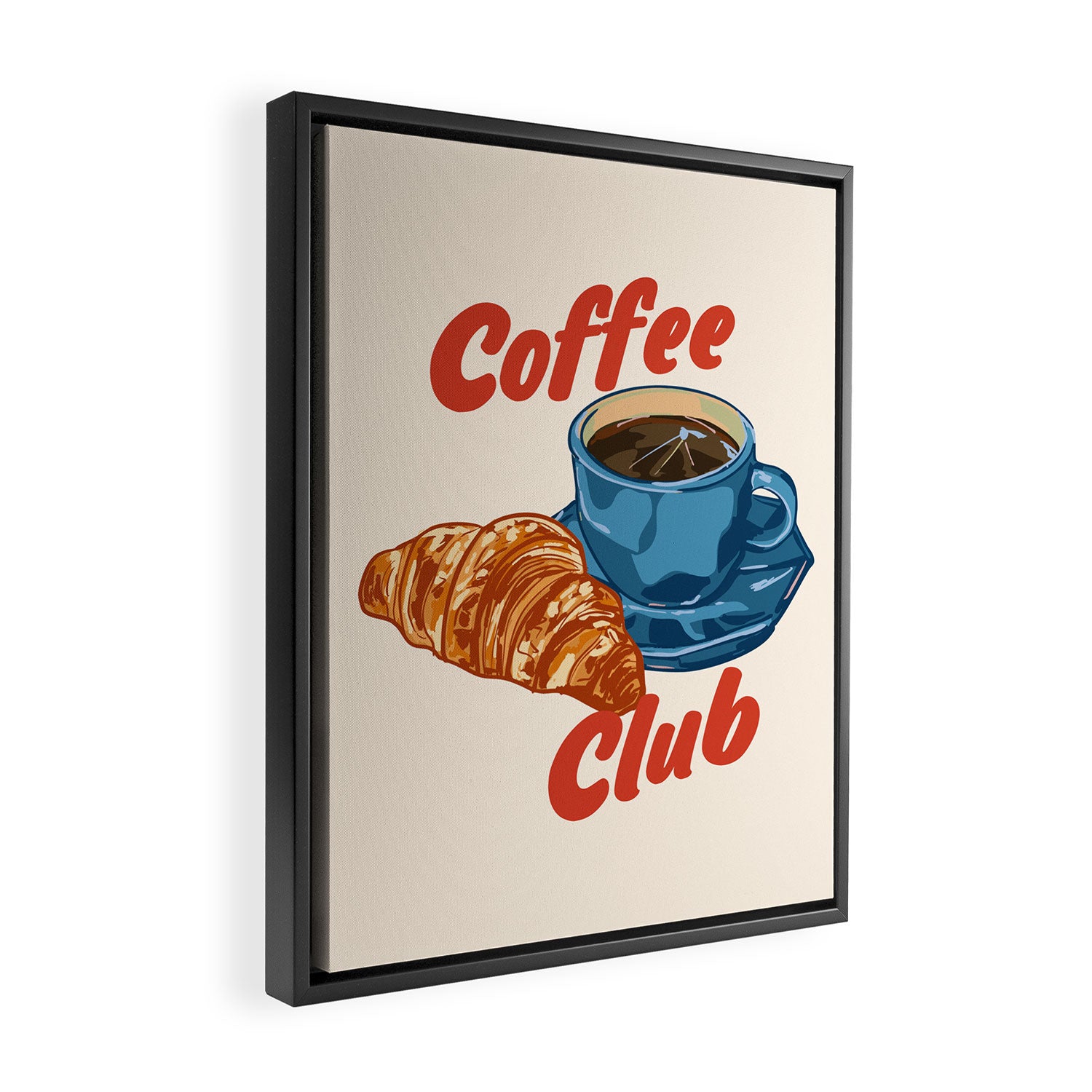 Coffee Club - Croissant and Espresso Illustration Framed Canvas Print Gallery Image 2