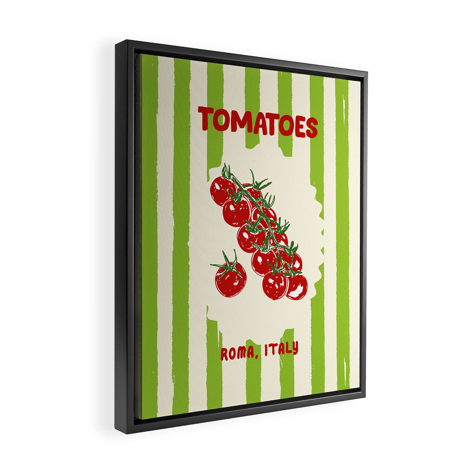 Green Retro Stripes Tomatoes Framed Canvas Print Gallery Image 2