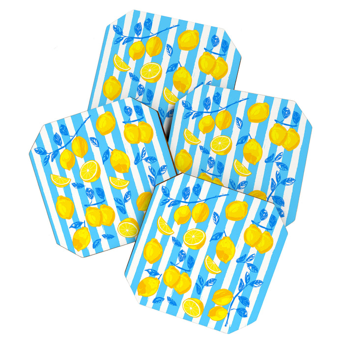 Italian Summer Lemons Pattern Coastal Mediterranean Illustration Coaster Gallery Image 1
