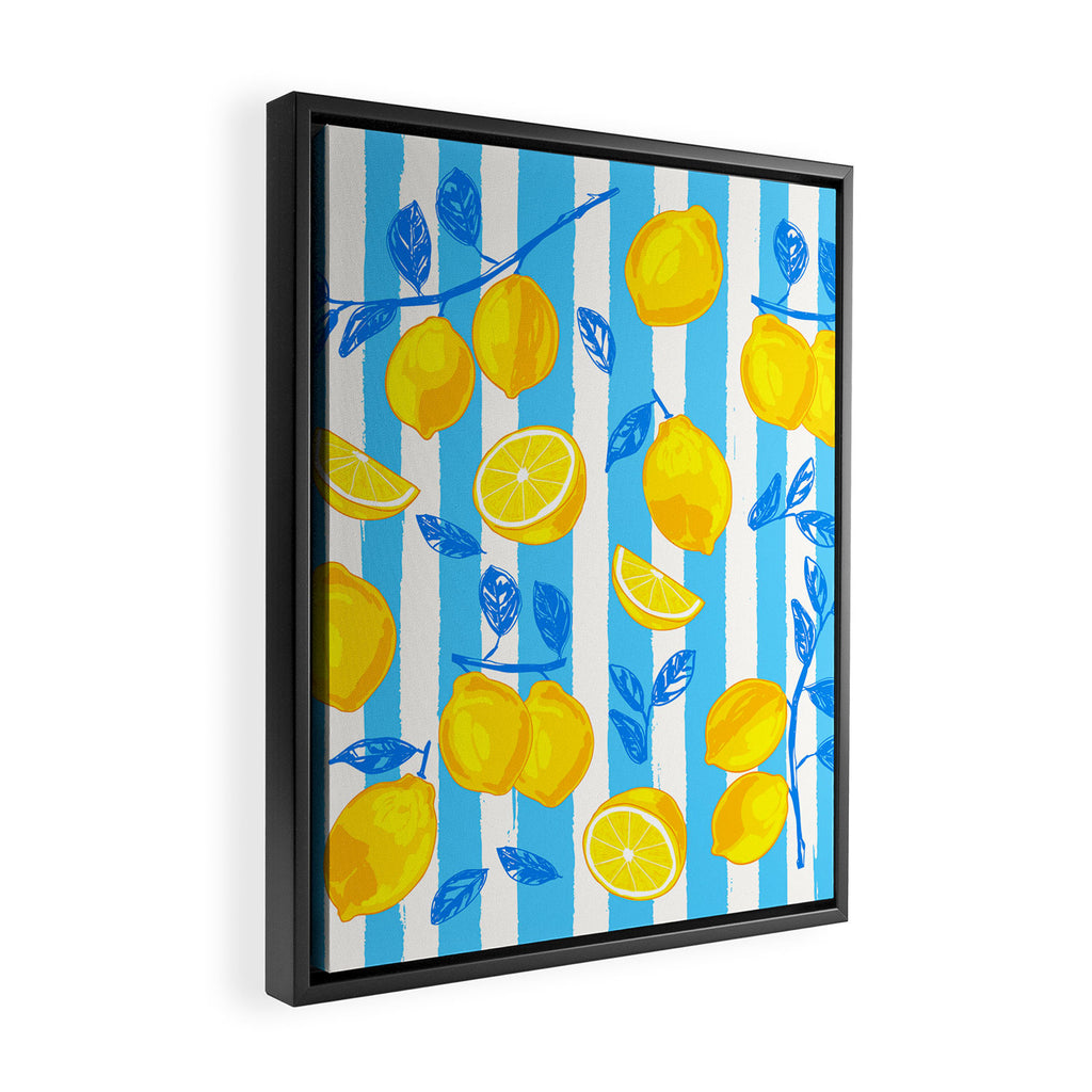 Italian Summer Lemons Pattern Coastal Mediterranean Illustration Framed Canvas Print Gallery Image 2
