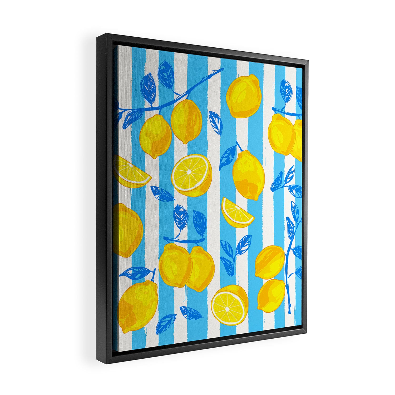 Italian Summer Lemons Pattern Coastal Mediterranean Illustration Framed Canvas Print Gallery Image 2