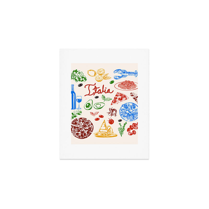 Italy Food Illustration Colorful Handdrawn Mediterranean Cuisine Art Print Gallery Image 1