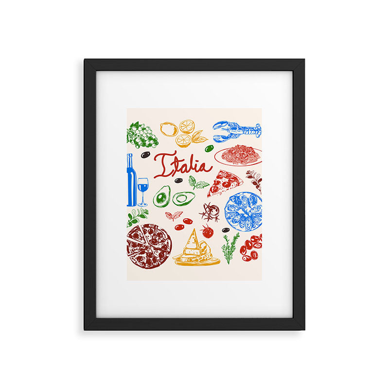 Italy Food Illustration Colorful Handdrawn Mediterranean Cuisine Framed Art Print Gallery Image 6