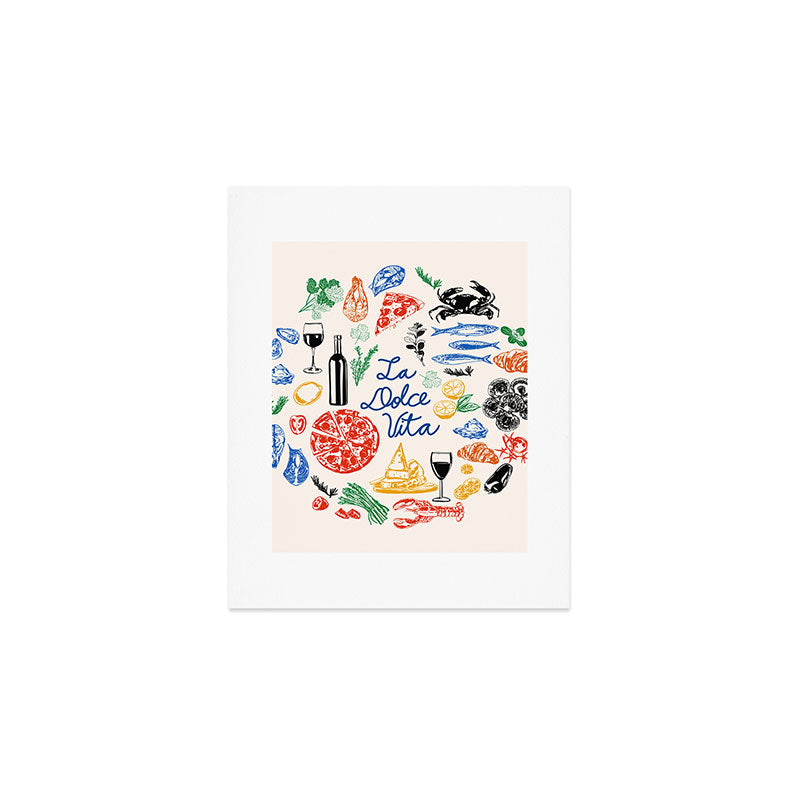 La Dolce Vita Colorful Italian Cuisine Food Doodles Art Print Gallery Image 1