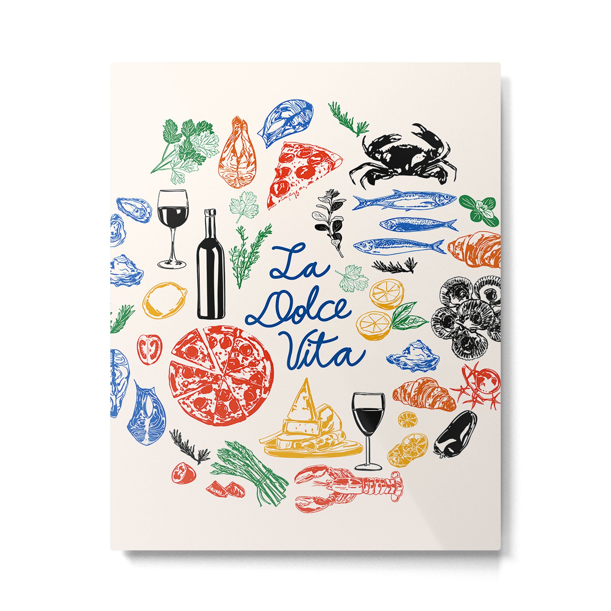 La Dolce Vita Colorful Italian Cuisine Food Doodles Metal Print Gallery Image 6