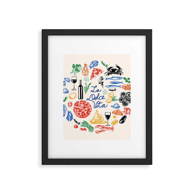 La Dolce Vita Colorful Italian Cuisine Food Doodles Framed Art Print Gallery Image 6