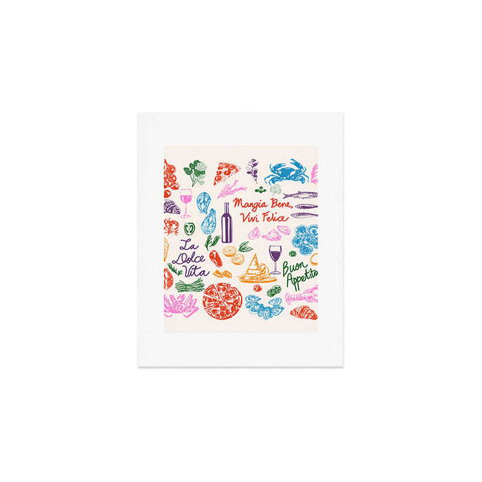 La Dolce Vita Italian Food Doodles Illustration Art Print Gallery Image 1