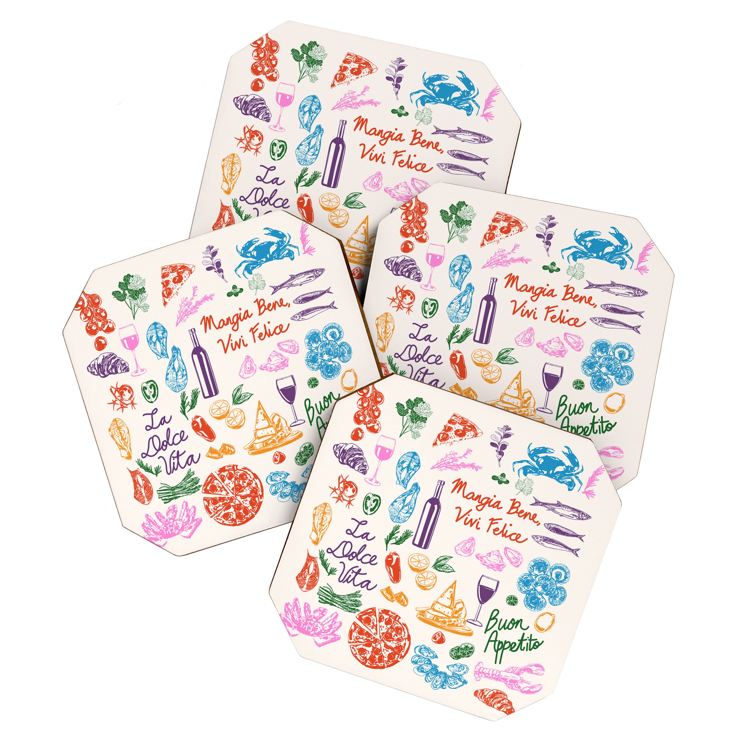 La Dolce Vita Italian Food Doodles Illustration Coaster Gallery Image 1