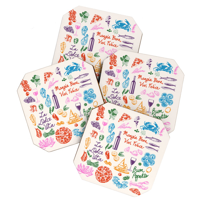 La Dolce Vita Italian Food Doodles Illustration Coaster Gallery Image 1