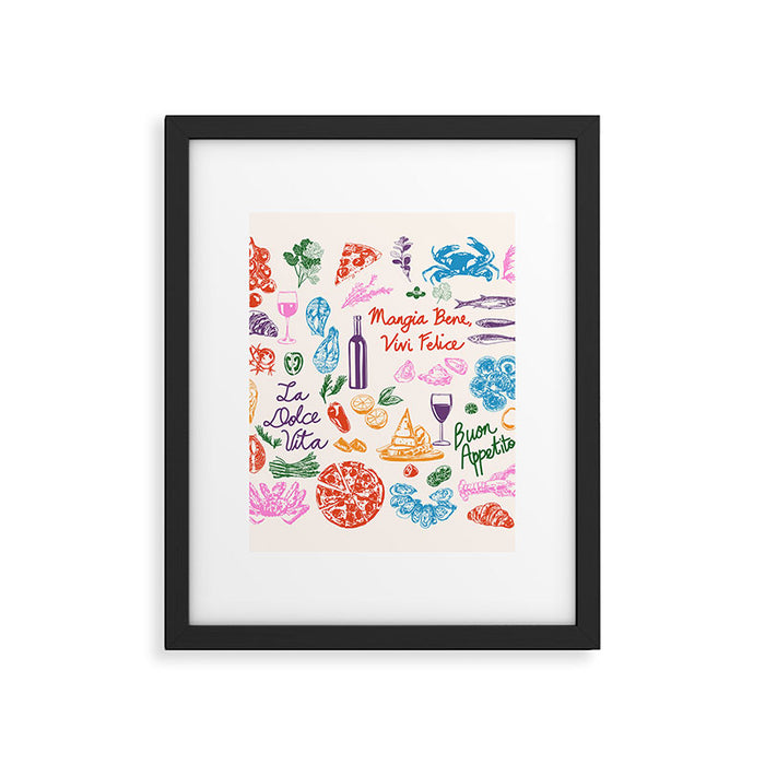 La Dolce Vita Italian Food Doodles Illustration Framed Art Print Gallery Image 1