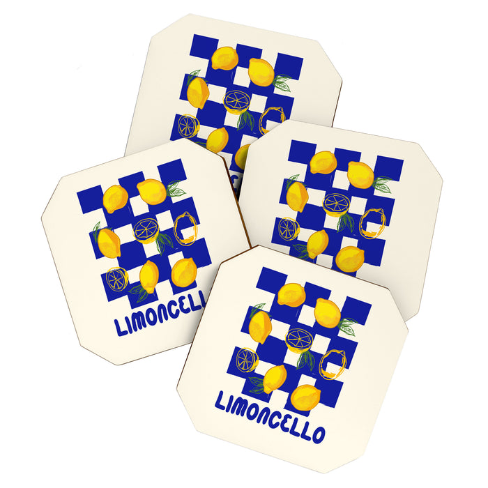 Limoncello Retro Blue Checkered Lemon Coaster Gallery Image 1