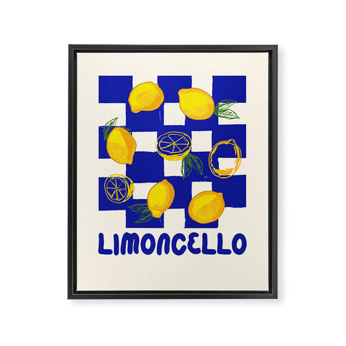 Limoncello Retro Blue Checkered Lemon Framed Canvas Print Gallery Image 1