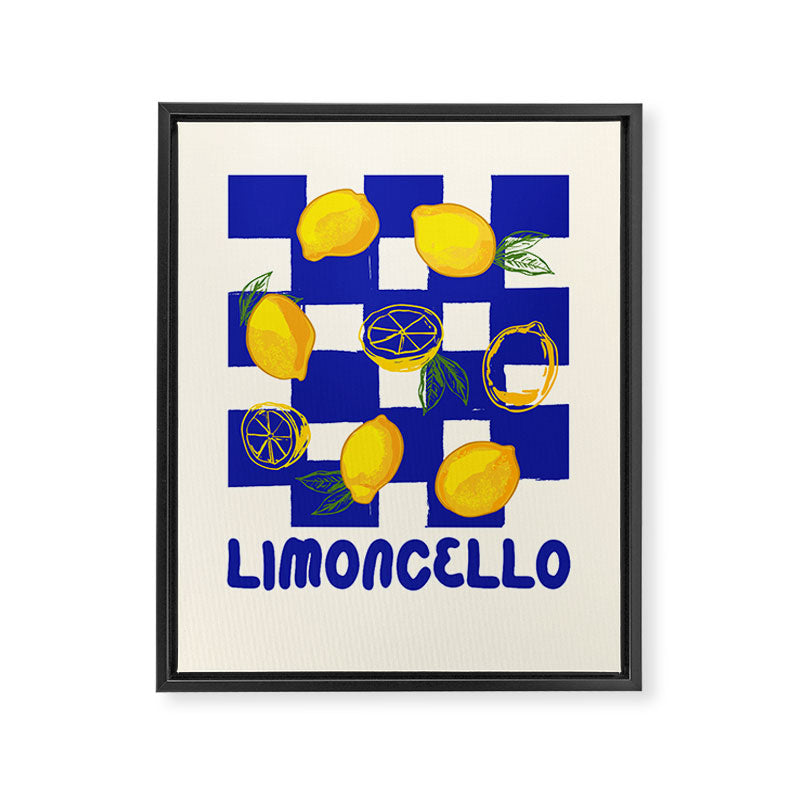 Limoncello Retro Blue Checkered Lemon Framed Canvas Print Gallery Image 8