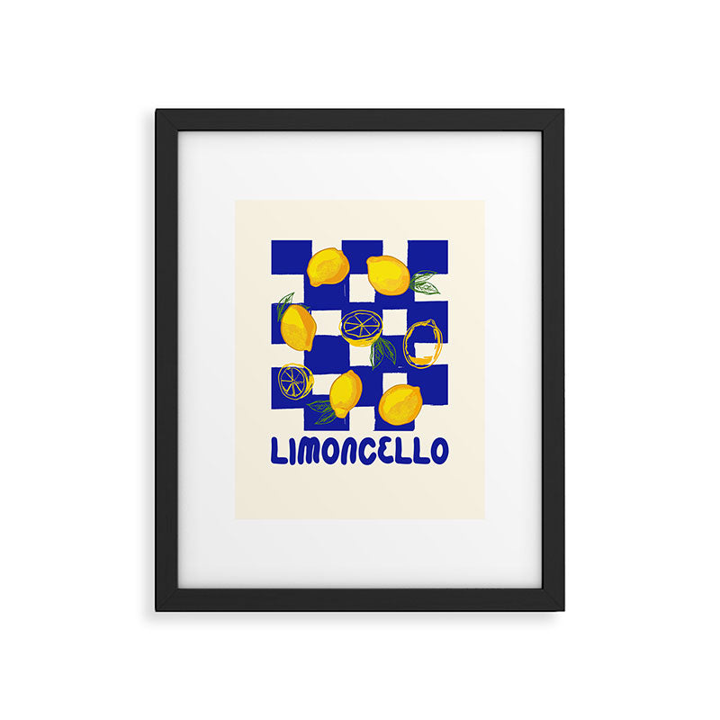 Limoncello Retro Blue Checkered Lemon Framed Art Print Gallery Image 6