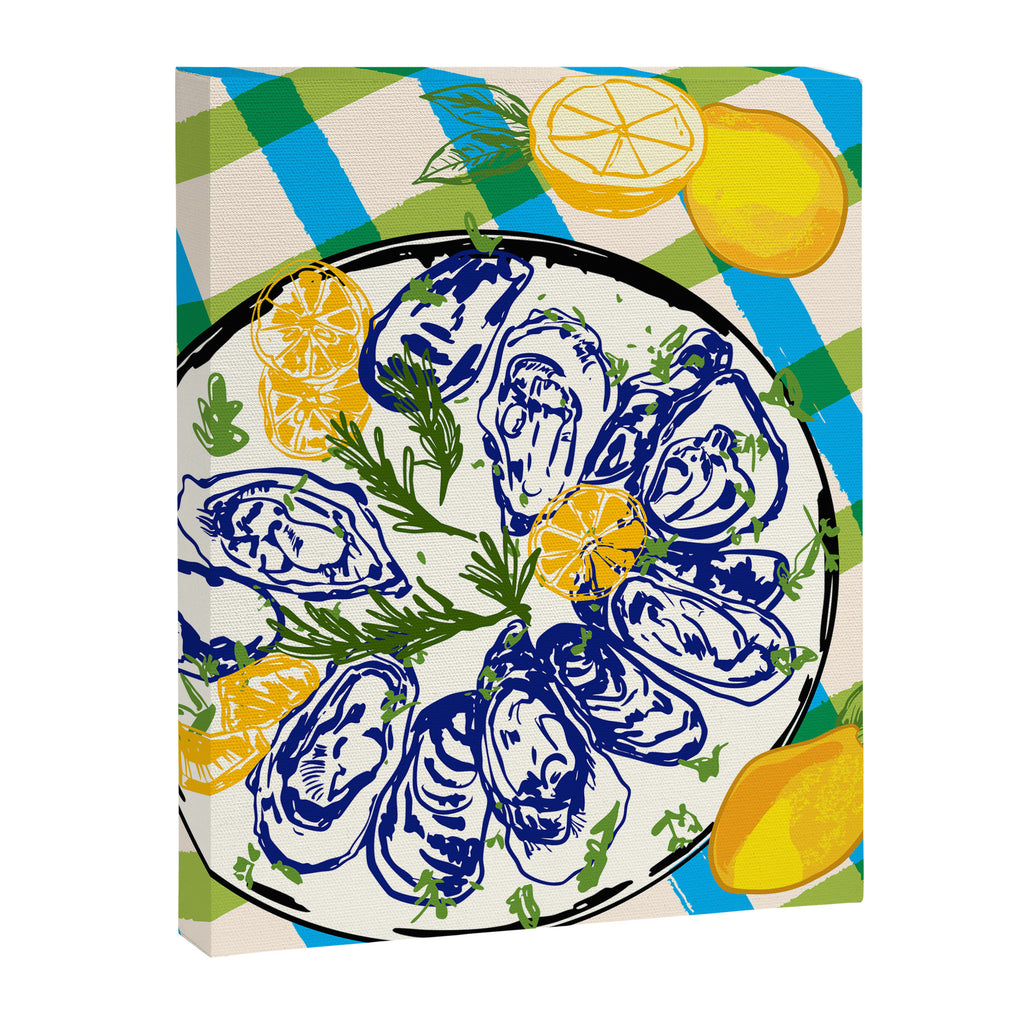 Oysters on Plate with Lemon - Coastal Checkered Canvas Print Gallery Image 8