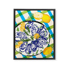 Oysters on Plate with Lemon - Coastal Checkered Framed Canvas Print Gallery Image 8
