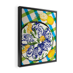 Oysters on Plate with Lemon - Coastal Checkered Framed Canvas Print Gallery Image 2