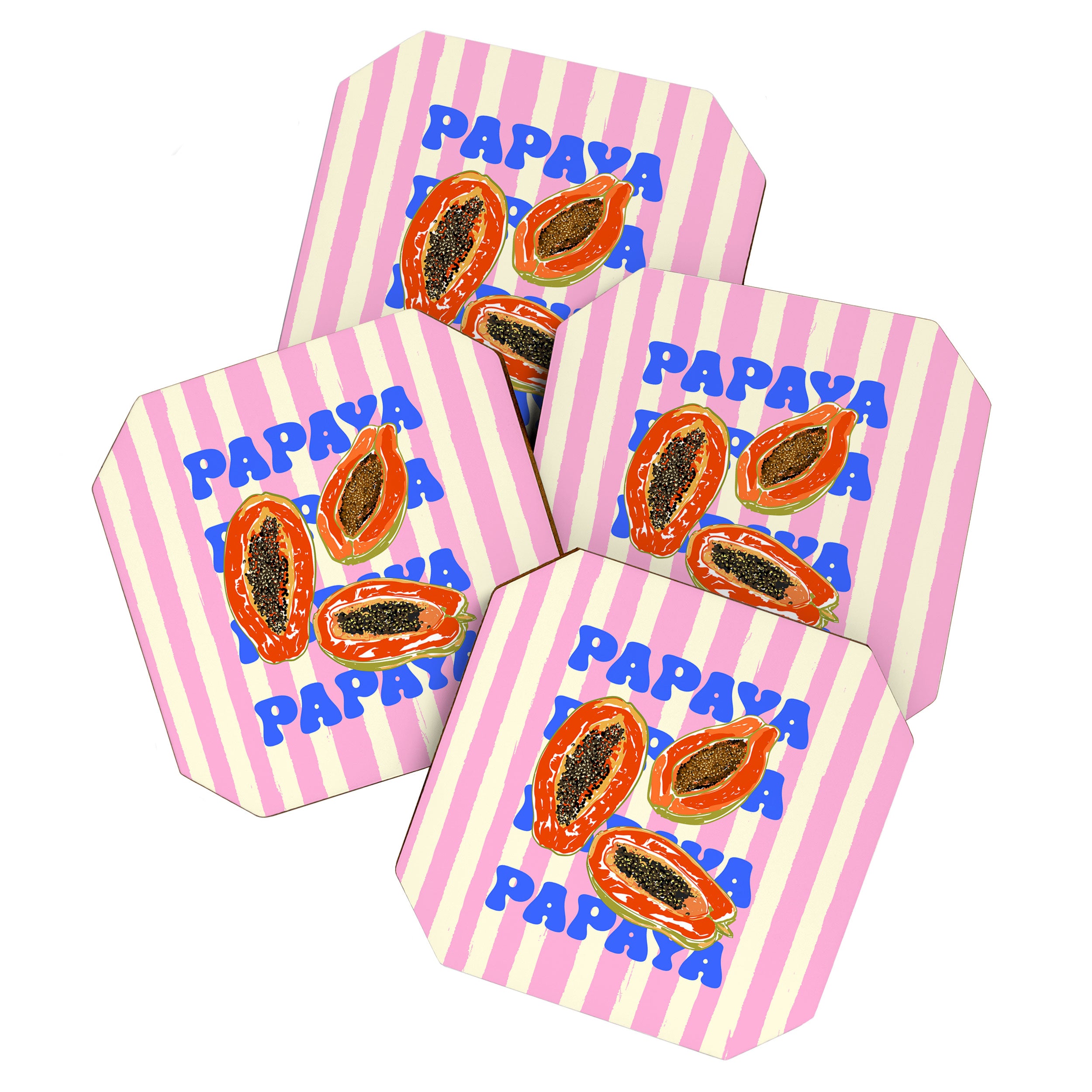 Papaya Stripes Tropical Summer Illustration Coaster Gallery Image 1