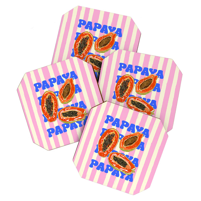 Papaya Stripes Tropical Summer Illustration Coaster Gallery Image 1