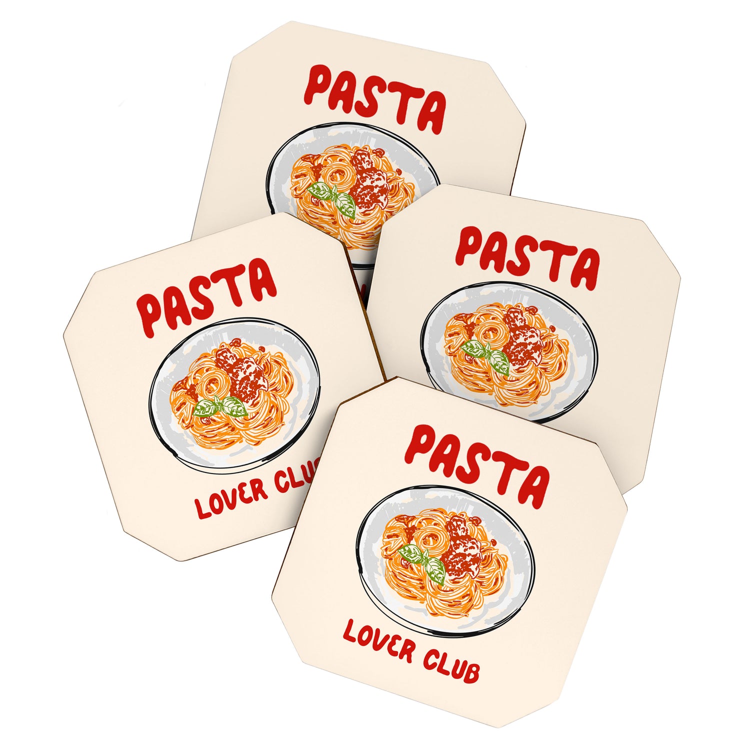 Pasta Lover Club - Italian Spaghetti Illustration Coaster Gallery Image 1