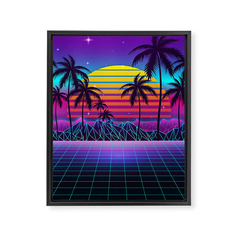 Radiant Sunset Synthwave Framed Canvas Print Gallery Image 8